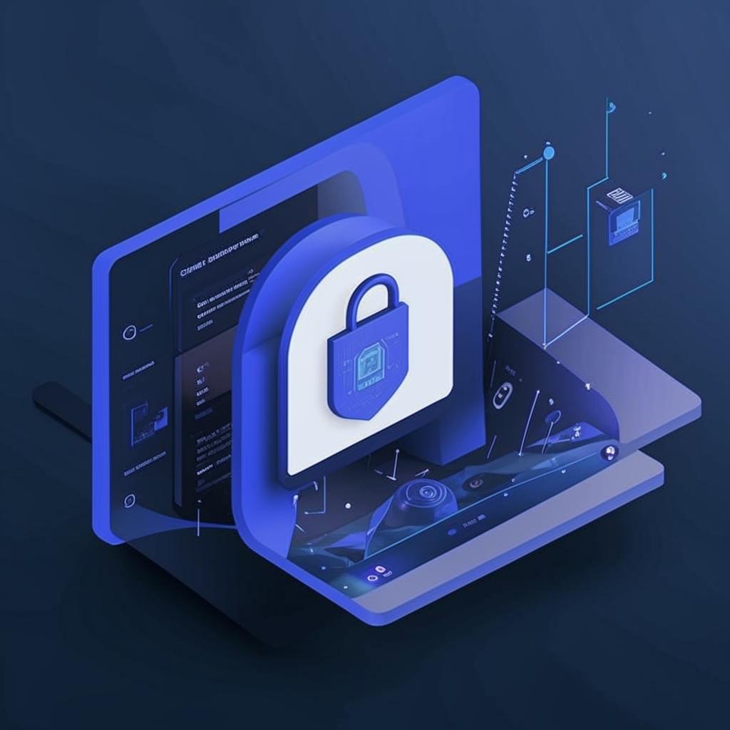 Security products category showing encryption tools, VPN services, and privacy gadgets with a shield icon in the center